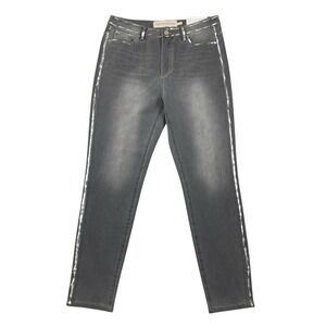 Soft Surroundings Skinny Ankle Jeans Size 8 Gray Foil Trim Stretch Denim Pants‎